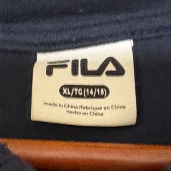 Fila Dark Blue Fleece Hoodie with Red and White Accents, boys size XL 14-16 - Picture 2 of 8